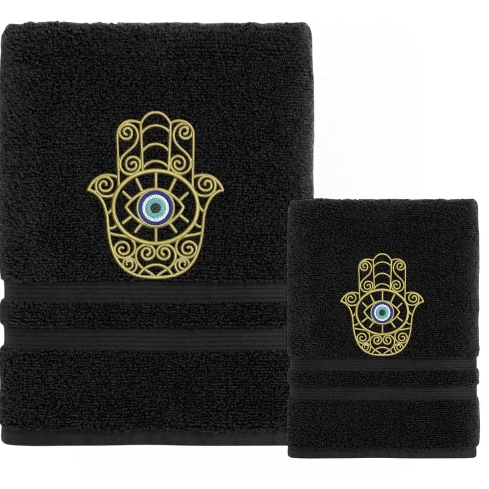 Set Evil Eye Embroidered 1 Hand 1 Bath Pick a set New Made to order Black